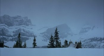 Movie still from “Brokeback Mountain” (2005), directed by Ang Lee – A tent in the middle of a snow covered field; Extreme Wide shot, High angle
