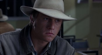 Movie still from “Brokeback Mountain” (2005), directed by Ang Lee – A person wearing a hat; Close Up shot, Over the shoulder angle