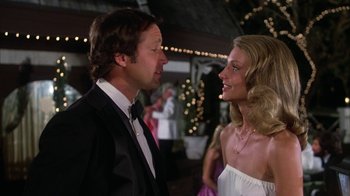Movie still from “Caddyshack” (1980), directed by Harold Ramis – A man and a woman in formal wear at a party; Medium shot, Low angle