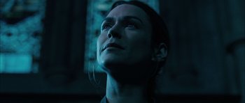 Movie still from “Calvary” (2014), directed by John Michael McDonagh – A person looking up at the sky; Close Up shot, Low angle