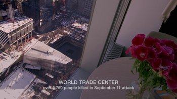 Movie still from “Cameraperson” (2016), directed by Kirsten Johnson – A view of a city from a window of a skyscraper; Extreme Wide shot, High angle