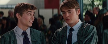 Movie still from “Charlie St. Cloud” (2010), directed by Burr Steers – Two young men are standing next to each other; Close Up shot, Over the shoulder angle