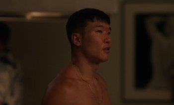 Movie still from “Fire Island” (2022), directed by Andrew Ahn – Close Up shot, Over the shoulder angle