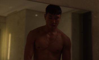 Movie still from “Fire Island” (2022), directed by Andrew Ahn – Medium shot, Over the shoulder angle