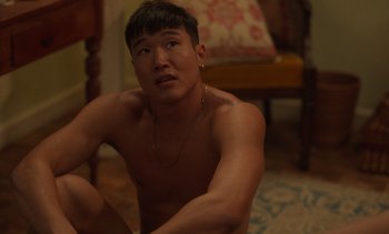 Movie still from “Fire Island” (2022), directed by Andrew Ahn – Medium shot, High angle