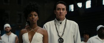Movie still from “Chi-Raq” (2015), directed by Spike Lee – A man and a woman standing next to each other; Close Up shot, Low angle