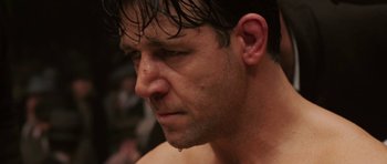 Movie still from “Cinderella Man” (2005), directed by Ron Howard – A person with wet hair; Close Up shot, Low angle