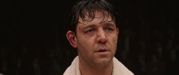 Movie still from “Cinderella Man” (2005), directed by Ron Howard – A person with wet hair; Close Up shot, Low angle