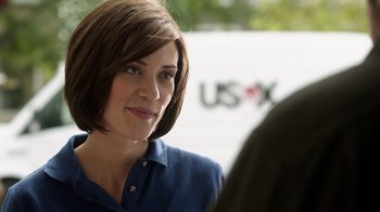 Movie still from “Curse of Chucky” (2013), directed by Don Mancini – A person wearing a blue shirt; Close Up shot, Over the shoulder angle