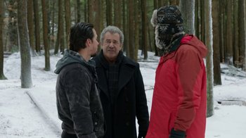 Movie still from “Daddy's Home 2” (2017), directed by Sean Anders – A group of people standing in the snow; Medium shot, Over the shoulder angle