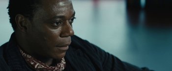 Movie still from “Daniel Isn't Real” (2019), directed by Adam Egypt Mortimer – A man's face with his eyes wide open; Close Up shot, Over the shoulder angle