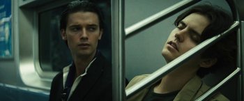 Movie still from “Daniel Isn't Real” (2019), directed by Adam Egypt Mortimer – A man looking at himself in the mirror; Close Up shot, Low angle