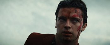 Movie still from “Daniel Isn't Real” (2019), directed by Adam Egypt Mortimer – A person with blood all over his face; Close Up shot, Low angle