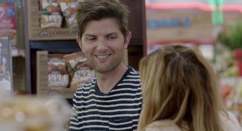 Movie still from “Flower” (2017), directed by Max Winkler – A man and a woman talking to each other; Close Up shot, Over the shoulder angle