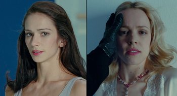 Movie still from “De Palma” (2015), directed by Jake Paltrow – A woman in a white dress and a woman in a black dress; Close Up shot, Low angle