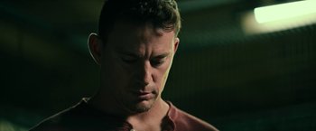 Movie still from “Dog” (2022), directed by Reid Carolin – A person with his eyes closed; Close Up shot, Low angle