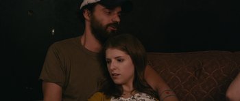 Movie still from “Drinking Buddies” (2013), directed by Joe Swanberg – A man and a woman sitting next to each other on a couch; Close Up shot, Overhead angle
