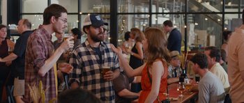 Movie still from “Drinking Buddies” (2013), directed by Joe Swanberg – A man and a woman talking to each other; Medium shot, Over the shoulder angle