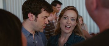 Movie still from “Drinking Buddies” (2013), directed by Joe Swanberg – A man and a woman talking to each other; Close Up shot, Over the shoulder angle