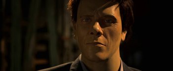 Movie still from “Elephant White” (2011), directed by Prachya Pinkaew – A man's face in the sunlight; Close Up shot, Over the shoulder angle