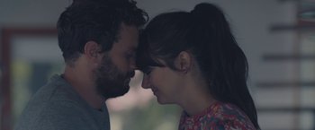 Movie still from “Endings, Beginnings” (2019), directed by Drake Doremus – A man and a woman face to face with their eyes closed; Close Up shot, Over the shoulder angle