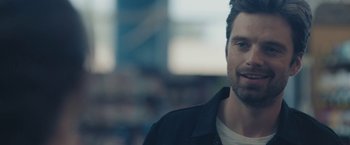 Movie still from “Endings, Beginnings” (2019), directed by Drake Doremus – A person wearing a jacket; Close Up shot, Over the shoulder angle
