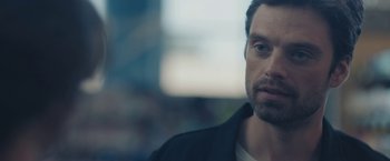 Movie still from “Endings, Beginnings” (2019), directed by Drake Doremus – A person wearing a jacket; Close Up shot, Over the shoulder angle