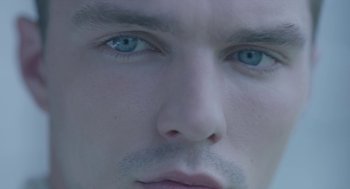 Movie still from “Equals” (2015), directed by Drake Doremus – A man's face with blue eyes; Extreme Close Up shot, Overhead angle