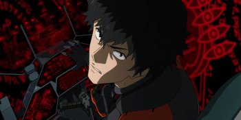 Movie still from “Evangelion: 3.0+1.01 Thrice Upon a Time” (2021), directed by Joe Fria – A person with a black hair; Close Up shot, Low angle