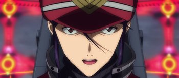 Movie still from “Evangelion: 3.0 You Can (Not) Redo” (2012), directed by Kiyotaka Suzuki – The face of an anime character; Close Up shot, Low angle