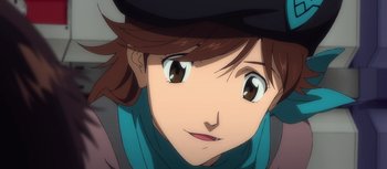 Movie still from “Evangelion: 3.0 You Can (Not) Redo” (2012), directed by Kiyotaka Suzuki – A person with a hat on; Close Up shot, High angle