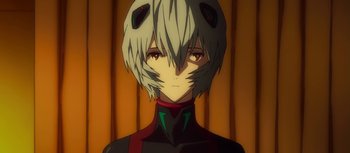 Movie still from “Evangelion: 3.0 You Can (Not) Redo” (2012), directed by Kiyotaka Suzuki – A person wearing a costume; Close Up shot, High angle