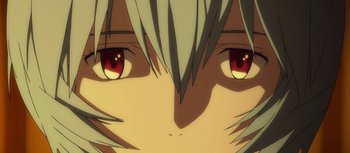 Movie still from “Evangelion: 3.0 You Can (Not) Redo” (2012), directed by Kiyotaka Suzuki – View of the eyes of a person; Extreme Close Up shot, Overhead angle