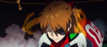Movie still from “Evangelion: 3.0 You Can (Not) Redo” (2012), directed by Kiyotaka Suzuki – A person with long hair; Close Up shot, Low angle