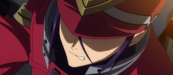 Movie still from “Evangelion: 3.0 You Can (Not) Redo” (2012), directed by Kiyotaka Suzuki – View of a person's face in a helmet; Extreme Close Up shot, Low angle