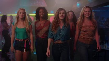 Movie still from “Everybody Wants Some!!” (2016), directed by Richard Linklater – A group of women standing next to each other in a room; Medium shot, Low angle