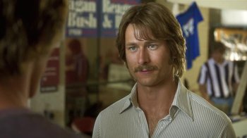 Movie still from “Everybody Wants Some!!” (2016), directed by Richard Linklater – A person wearing a shirt; Close Up shot, Over the shoulder angle