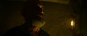 Movie still from “Exodus: Gods and Kings” (2014), directed by Ridley Scott – A man with a long beard and a mustache; Close Up shot, Low angle