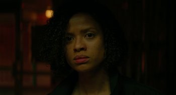 Movie still from “Fast Color” (2018), directed by Julia Hart – A person with curly hair; Close Up shot, Low angle