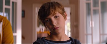 Movie still from “Good Boys” (2019), directed by Gene Stupnitsky – A young boy is looking into the camera; Close Up shot, Over the shoulder angle