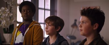 Movie still from “Good Boys” (2019), directed by Gene Stupnitsky – A young boy is looking to his left; Medium shot, Over the shoulder angle