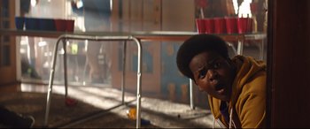Movie still from “Good Boys” (2019), directed by Gene Stupnitsky – A young black boy with an unkempt look on his face; Close Up shot, Low angle