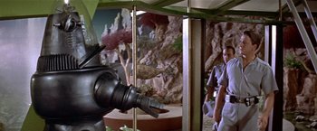 Movie still from “Forbidden Planet” (1956), directed by Fred M. Wilcox – A scene from the movie , the wizard of oz; Medium shot, Low angle