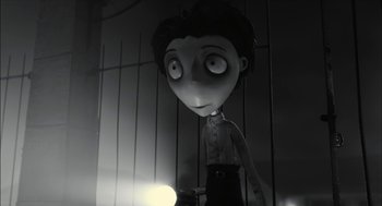 A black - and - white photo of a cartoon character