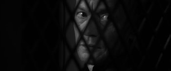 Movie still from “Frantz” (2016), directed by François Ozon – A black and white photo of a man behind a fence; Extreme Close Up shot, Low angle