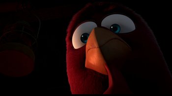 Movie still from “Free Birds” (2013), directed by Jimmy Hayward – The face of a stuffed bird; Close Up shot, High angle