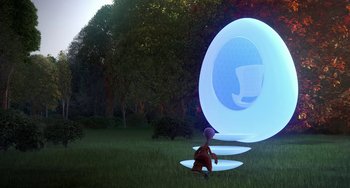 Movie still from “Free Birds” (2013), directed by Jimmy Hayward – An animation of a child running in a field; Wide shot, Low angle