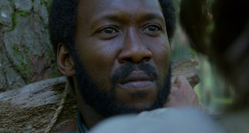 Movie still from “Free State of Jones” (2016), directed by Gary Ross – A person with a beard; Close Up shot, Over the shoulder angle