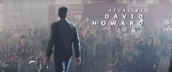 Movie still from “Galaxy Quest” (1999), directed by Dean Parisot – A man walking in front of a crowd of people; Wide shot, Low angle