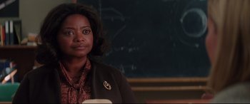 Movie still from “Hidden Figures” (2016), directed by Theodore Melfi – A woman standing in front of a chalkboard; Close Up shot, Over the shoulder angle